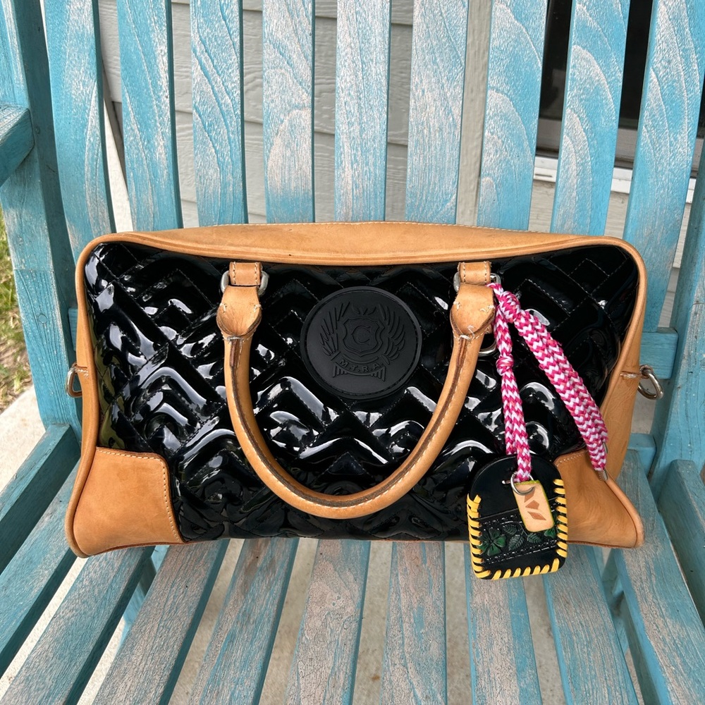 Consuela Black and Tan Chevron Shoulder Bag